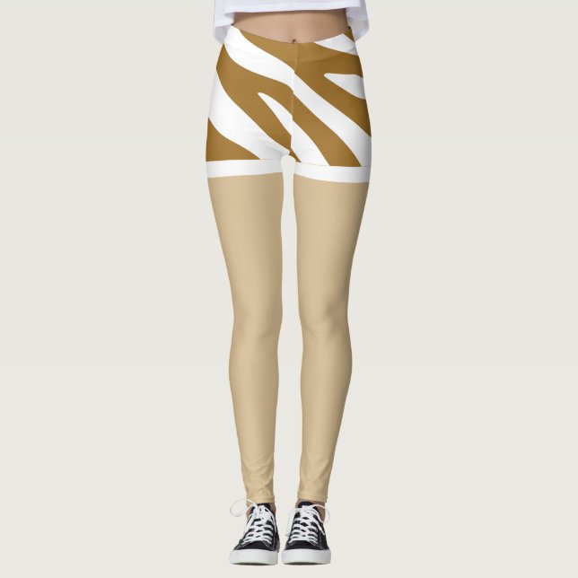 Pretty design fake shorts Brown and white Leggings (Front)