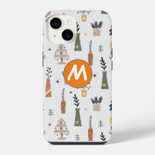 Pretty design monogrammed initial pine tree Xmas iPhone 14 Case