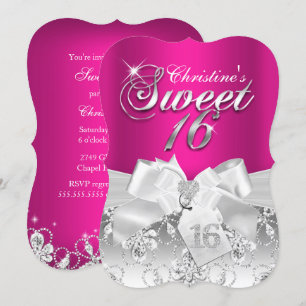 Pretty Diamond Bow Hot Pink Sweet 16 Invitation
