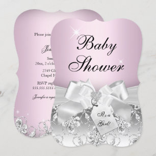Pretty Diamond Bow Light Pink Baby Shower Invite