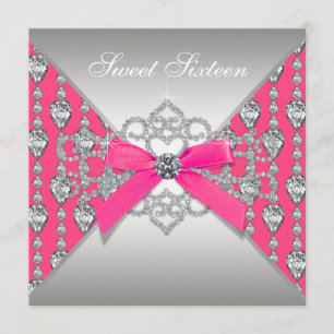Pretty Diamond Hot Pink Birthday Party Invitation