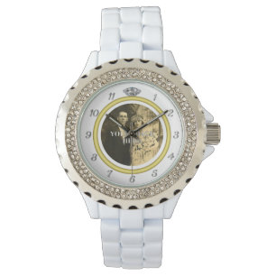 Pretty Diamond Wedding Ring with Photo on White Watch