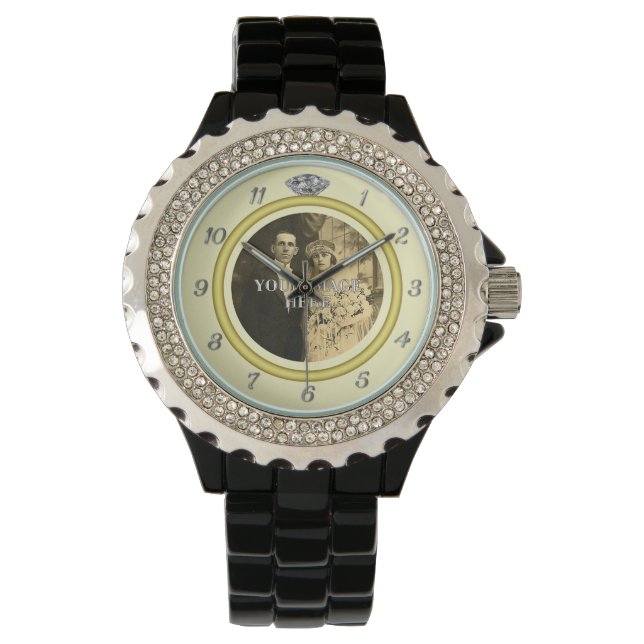 Pretty Diamond Wedding Ring with Photo on Yellow Watch (Front)