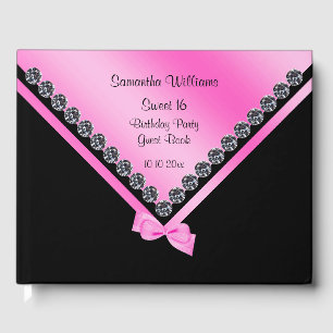 Pretty Diamonds & Pink Bow Sweet 16 Guest Book