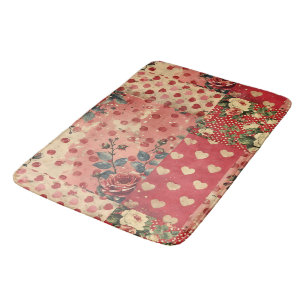 Pretty Distressed Look Vintage Shabby Chic Floral  Bath Mat