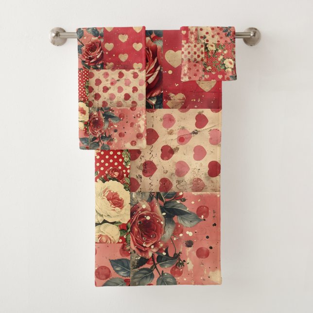 Pretty Distressed Look Vintage Shabby Chic Floral  Bath Towel Set (Insitu)