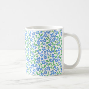 Pretty Ditsy Blue Green White Periwinkle Flowers Coffee Mug