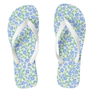 Pretty Ditsy Blue Green White Periwinkle Flowers Flip Flops