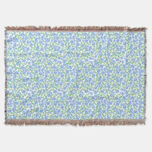 Pretty Ditsy Blue Green White Periwinkle Flowers Throw Blanket