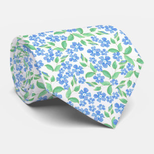 Pretty Ditsy Blue Green White Periwinkle Flowers Tie