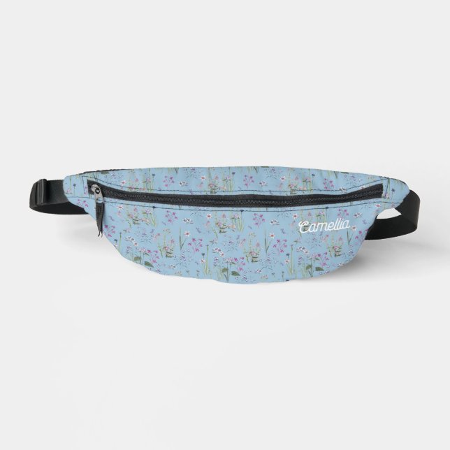 Pretty Ditsy FLoral Blue Travel Waist Crossbody Bum Bags (Front)