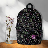 Pretty Ditsy FLoral Pattern Black Violet Monogram