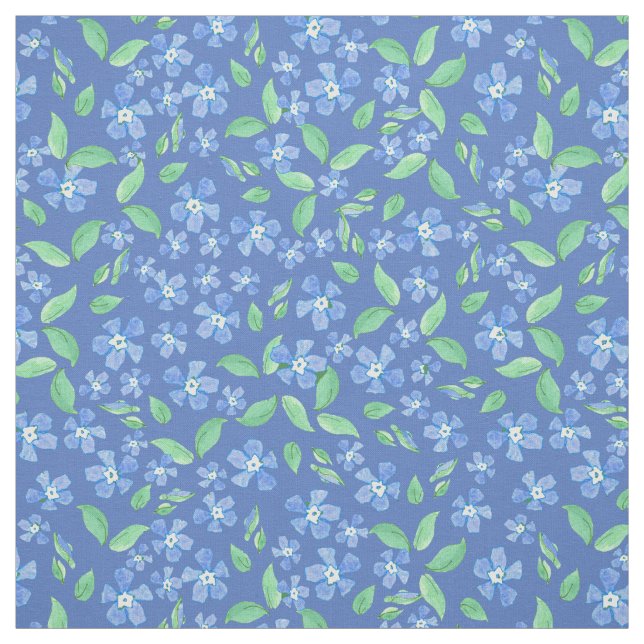 Pretty Ditsy Periwinkle Blue Green Floral Pattern Fabric (Swatch)