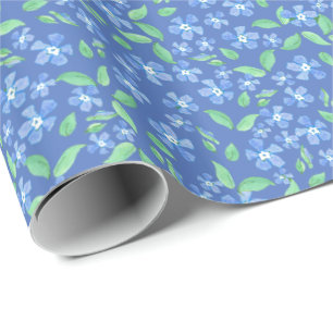 Pretty Ditsy Periwinkle Blue Green Floral Pattern Wrapping Paper