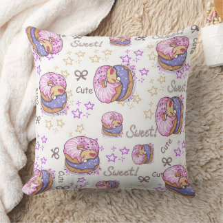 Pretty donuts Sweet pattern girly Purple White Cushion