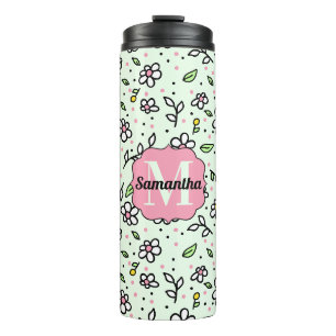 Pretty Doodle Daisy Flowers Cute Pattern Monogram Thermal Tumbler