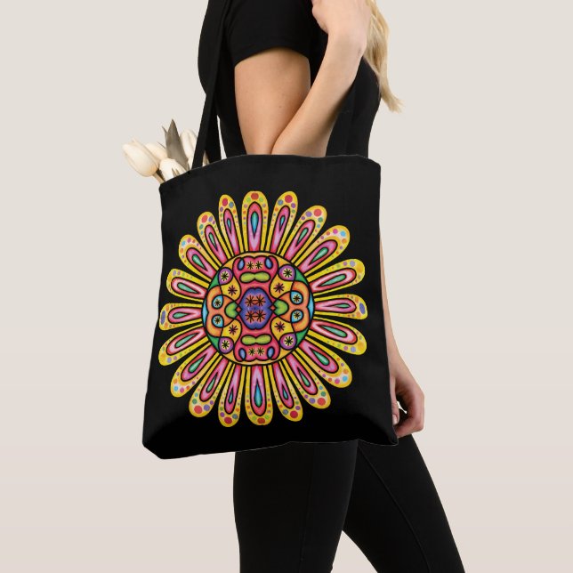 Pretty Doodle Daisy Mandela Tote Bag (Close Up)
