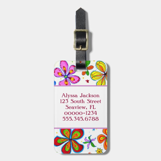 Pretty Double Sided Big Flowers Luggage Tag (Front Vertical)