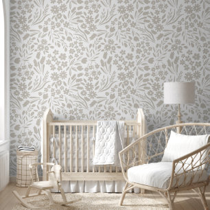 Pretty Dove Grey Wildflowers Nursery Kids Room Wallpaper
