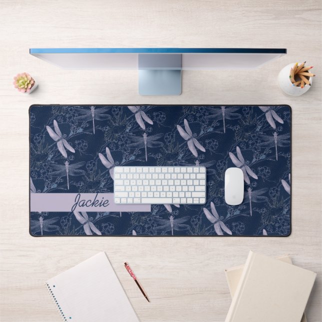 Pretty Dragonflies on Navy Custom Desk Mat (Office 1)