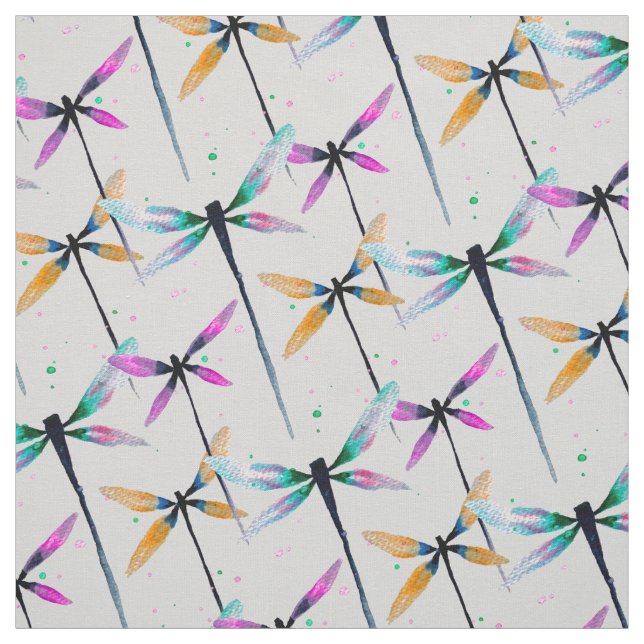 Pretty dragonflies watercolor illustration fabric (Swatch)