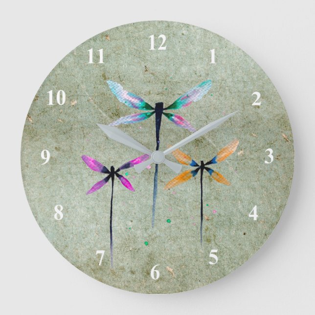 Pretty dragonflies watercolor illustration large clock (Front)