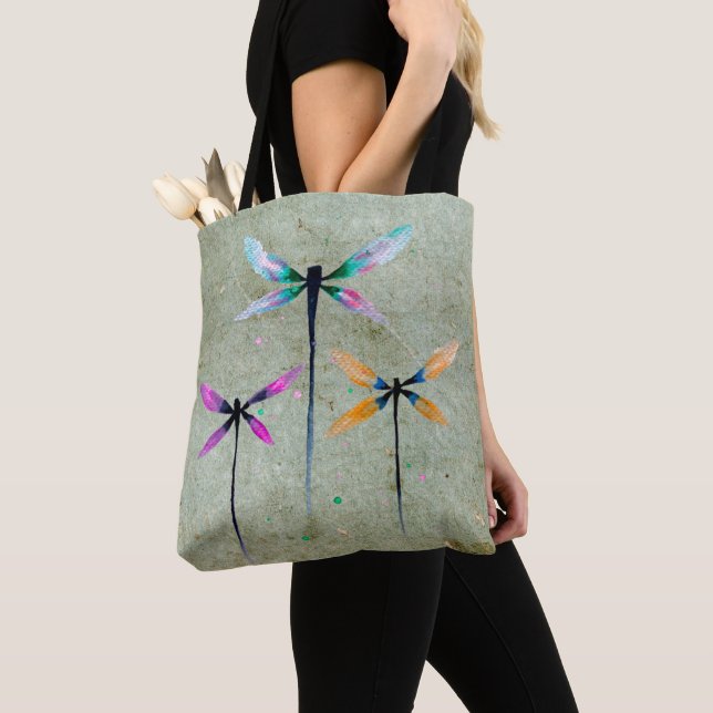Pretty dragonflies watercolor illustration tote bag (Close Up)