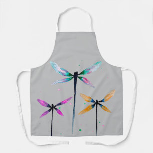 Pretty dragonflies watercolor rustic apron