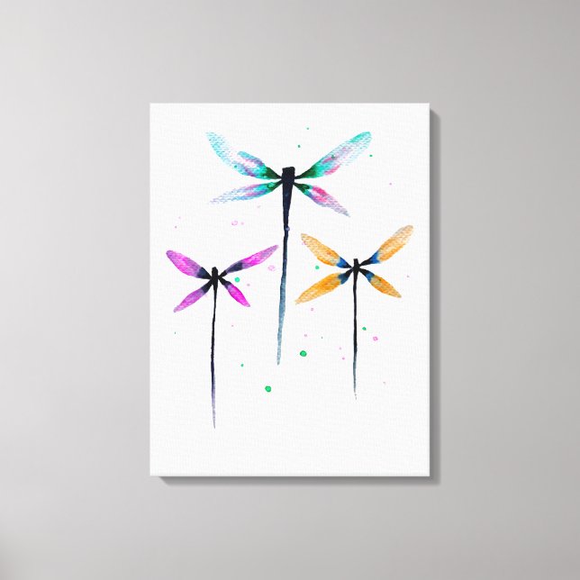 Pretty dragonflies watercolor rustic canvas print (Front)