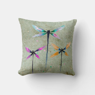 Pretty dragonflies watercolor rustic cushion