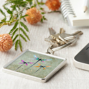 Pretty dragonflies watercolor rustic key ring