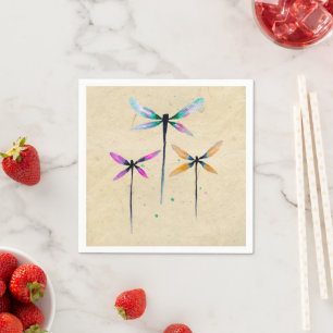 Pretty dragonflies watercolor rustic napkin