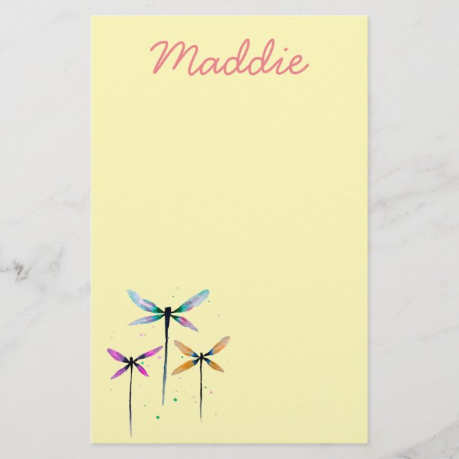 Pretty dragonflies watercolor rustic stationery (Front)