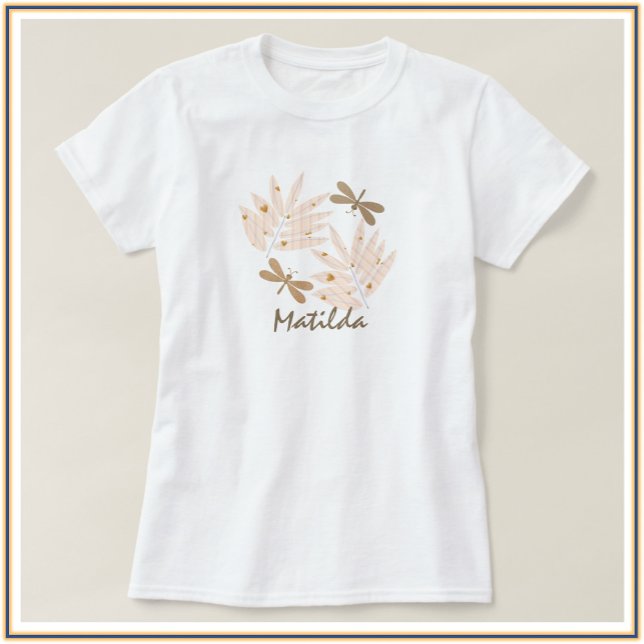 Pretty Dragonfly and Leaves Feminine T-Shirt (Creator Uploaded)