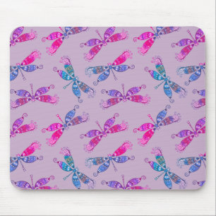 Pretty Dragonfly Purple Blue Two Tone Pattern Mouse Mat