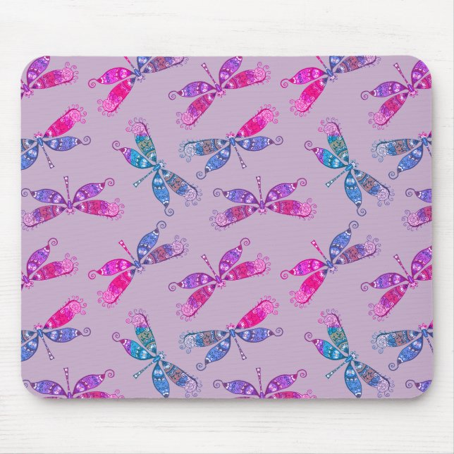 Pretty Dragonfly Purple Blue Two Tone Pattern  Mouse Mat (Front)
