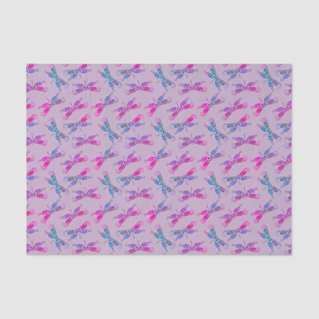 Pretty Dragonfly Purple Blue Two Tone Pattern Tissue Paper (Front)
