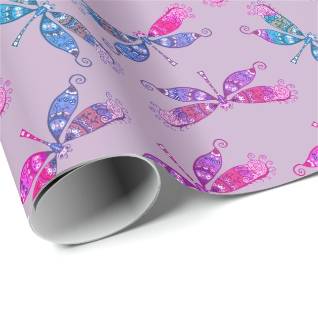 Pretty Dragonfly Purple Blue Two Tone Pattern Wrapping Paper (Roll Corner)