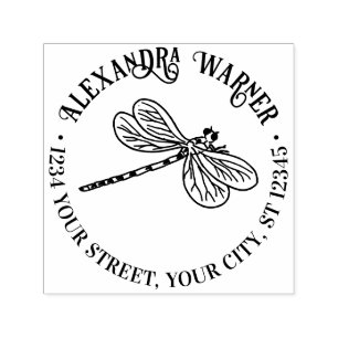 Pretty Dragonfly Silhouette #3 Name Return Address Self-inking Stamp