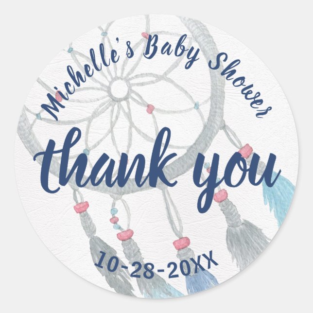 Pretty Dreamcatcher Boho Baby Shower Thank You Classic Round Sticker (Front)