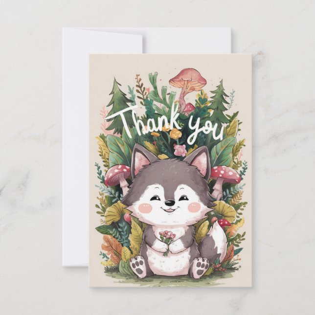 Pretty Dreamy Wolf Thank You Card (Front)