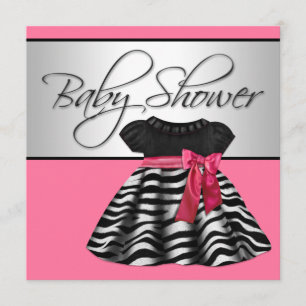 Pretty Dress Pink Zebra Baby Shower Invitation