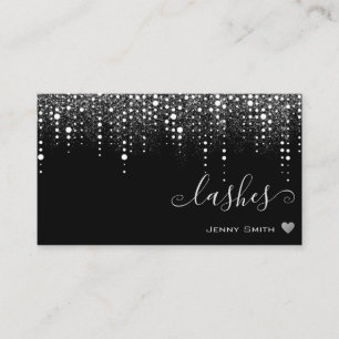 Pretty Drips on Black Silver Glitter Rain Lashes Business Card