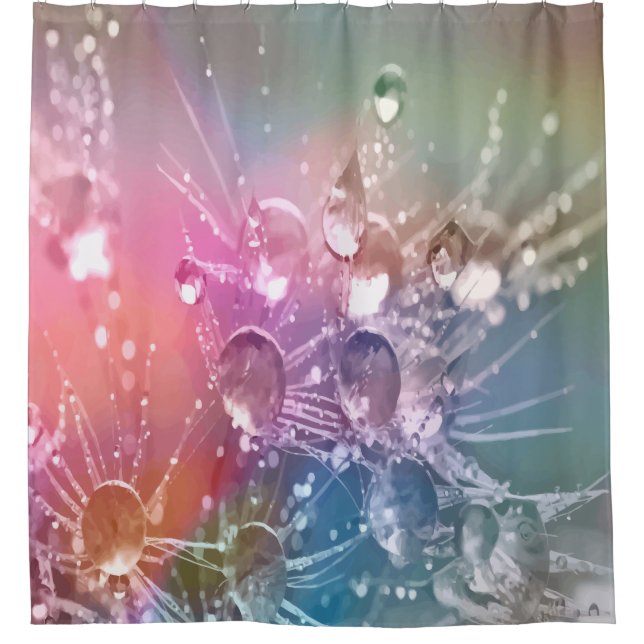 Pretty Drops of Water Dandelion Blue Green Pinks Shower Curtain (Front)