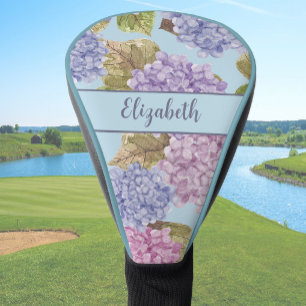 Pretty Dusty Blue Flowers Custom Name Ladies Golf Head Cover
