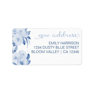 Pretty Dusty Blue Flowers New Address Label