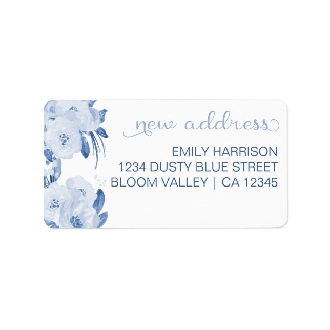 Pretty Dusty Blue Flowers New Address Label (Front)