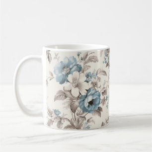 Pretty Dusty Blue/Light Brown Floral  Coffee Mug