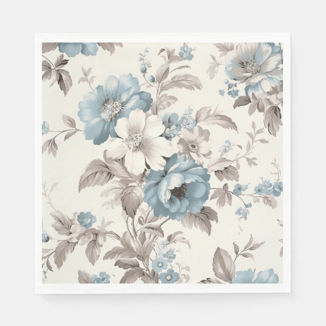 Pretty Dusty Blue/Light Brown Floral  Napkin (Front)