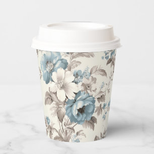 Pretty Dusty Blue/Light Brown Floral Paper Cups